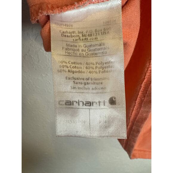 Carhartt Salmon & Yellow Crew Neck Logo T-Shirt Short Sleeve EUC Sz Sm Cotton - Picture 6 of 8